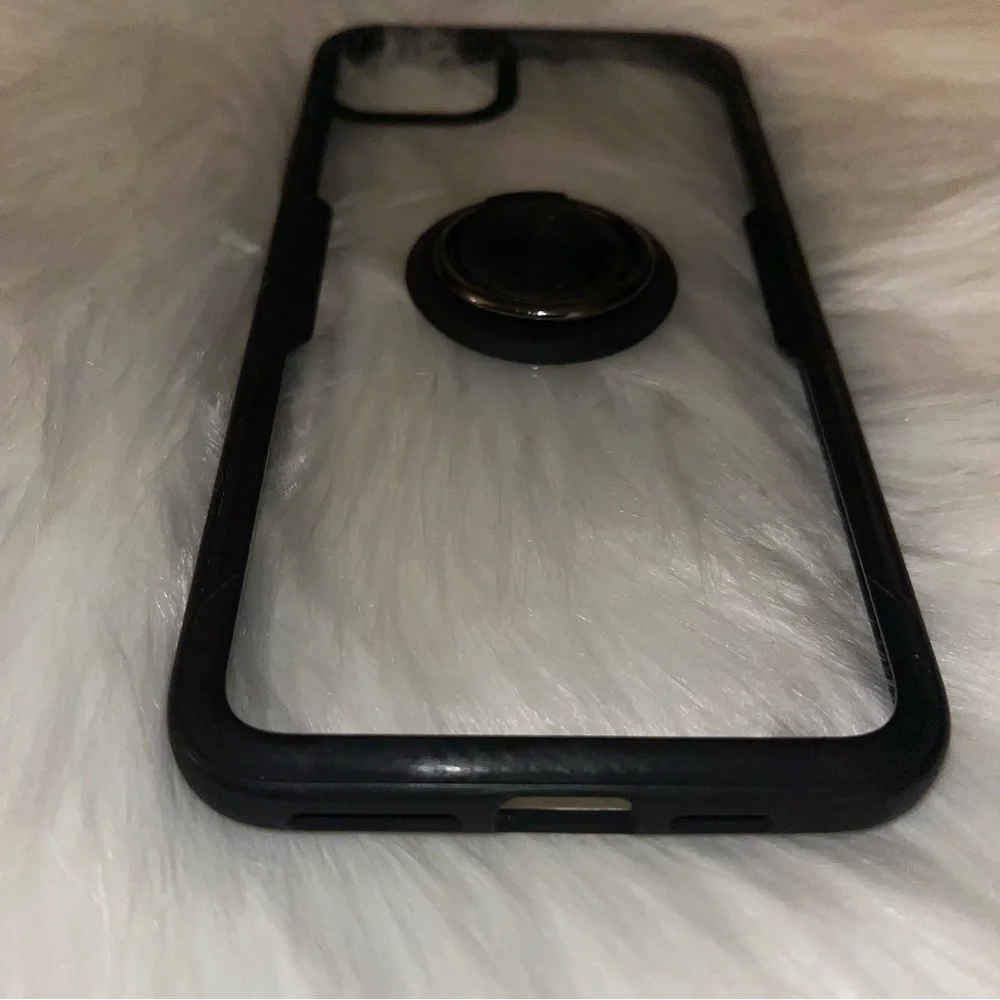 iPhone 11 Pro Max black and clear cell phone cover with stand